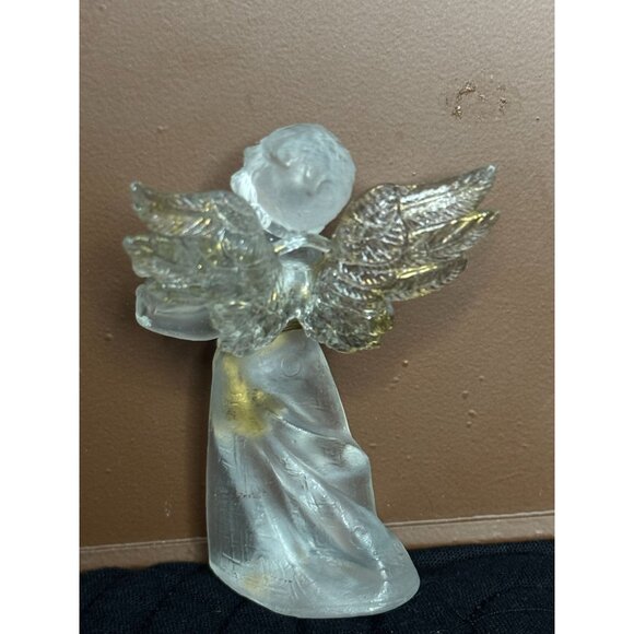 Frosted Angel Figurine With Golden Accents & Harp - Picture 5 of 6